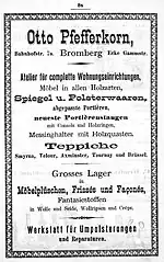 Advertising for "Otto Pfefferkorn factory", 1888