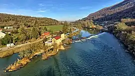 The weir on the river Doubs in Ougney-Douvot