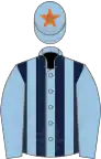 LIGHT BLUE and DARK BLUE STRIPES, light blue sleeves, light blue cap, orange star