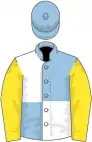 White and blue (quartered), yellow sleeves, blue cap