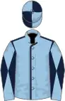 Light blue, dark blue seams, diabolo on sleeves, quartered cap