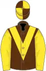 Brown, yellow chevron and sleeves, quartered cap