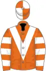 Orange, white chevron, hooped sleeves, quartered cap