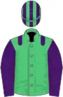 Emerald Green, Purple epaulets and sleeves, striped cap