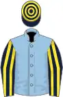 Light blue, dark blue and yellow striped sleeves, hooped cap