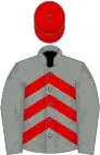 Grey, red chevrons, grey sleeves, red cap