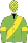 Light green, yellow sash and armlet, check cap