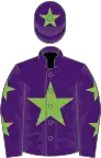 Purple, green star with two stars on sleeves, purple cap with green star