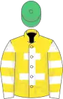 Yellow, white cross of Lorraine, white and yellow hooped sleeves, emerald green cap