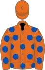 Orange, royal blue spots, orange cap