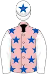 Pink, royal blue stars, white sleeves, white cap, royal blue star