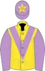 Yellow, mauve chevron and sleeves, mauve cap, yellow star