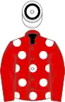 Red, white spots on body, white cap, black hoop