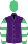 Purple, emerald green and white hooped sleeves, emerald green cap