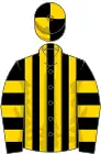 Black and gold stripes, hooped sleeves, quartered cap