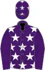 Purple, white stars, purple sleeves, white stars on cap