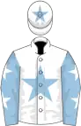 White, light blue star, light blue sleeves, white stars, white cap, light blue star