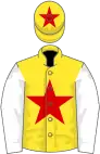 Yellow, red star, white sleeves, yellow cap, red star