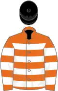 Orange, white hoops, black cap