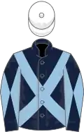 Dark blue, light blue saint's cross andre, dark blue sleeves, light blue diabolo, white cap