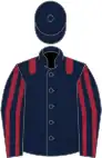 Dark blue, maroon epaulets, striped sleeves