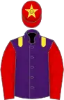 Purple, yellow epaulets, red sleeves, red cap, yellow star