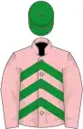 Pink and green chevrons, pink sleeves, green cap