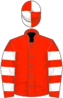 Scarlet, white hooped sleeves, quartered cap