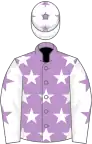 Mauve, white stars, white sleeves, mauve stars, white cap, mauve stars