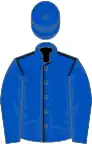 Royal blue, dark blue seams, royal blue sleeves and cap