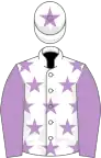 White, mauve stars, sleeves and star on cap