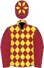 Maroon and yellow diamonds, maroon sleeves