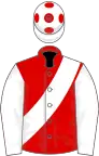 Red, White sash and sleeves, White cap, Red spots