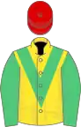 Yellow, emerald green chevron and sleeves, red cap