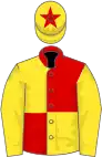 Red and yellow (quartered), yellow sleeves, yellow cap, red star