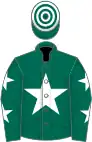 DARK GREEN, white star and stars on sleeves, hooped cap