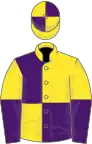 Yellow and purple (quartered), halved sleeves, quartered cap