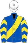 ROYAL BLUE, yellow sash, yellow chevrons on sleeves, white cap