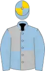 Light blue and silver (quartered), light blue sleeves, blue and gold quartered cap