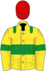 Yellow, green hoop, epaulets and armlets, red cap