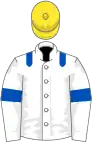 White, royal blue epaulets and armlets, yellow cap