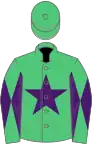 Emerald green, purple star, diabolo on sleeves, emerald green cap