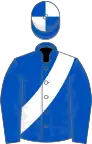 ROYAL BLUE, white sash, quartered cap