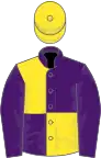 Purple and yellow quartered, purple sleeves, yellow cap