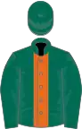 Dark green, orange stripe