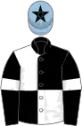 Black and white (quartered), black sleeves, white armlets, light blue cap, black star