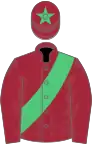 Maroon, emerald green sash and star on cap