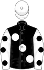 Black, large white spots, white sleeves, black spots, white cap