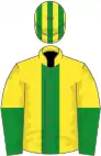 Yellow, green stripe, halved sleeves, striped cap