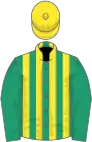 EMERALD GREEN and YELLOW STRIPES, emerald green sleeves, yellow cap